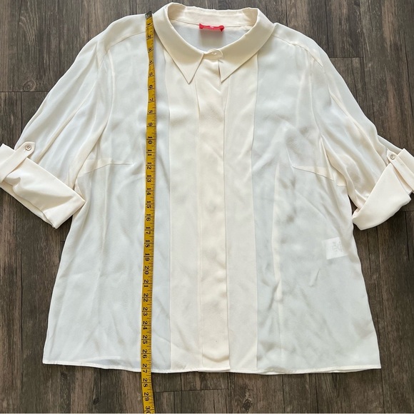 Rena Lange Ivory Silk Pleated Long Sleeve Loose Fit Button Up Blouse Top Size 16 - Picture 11 of 12